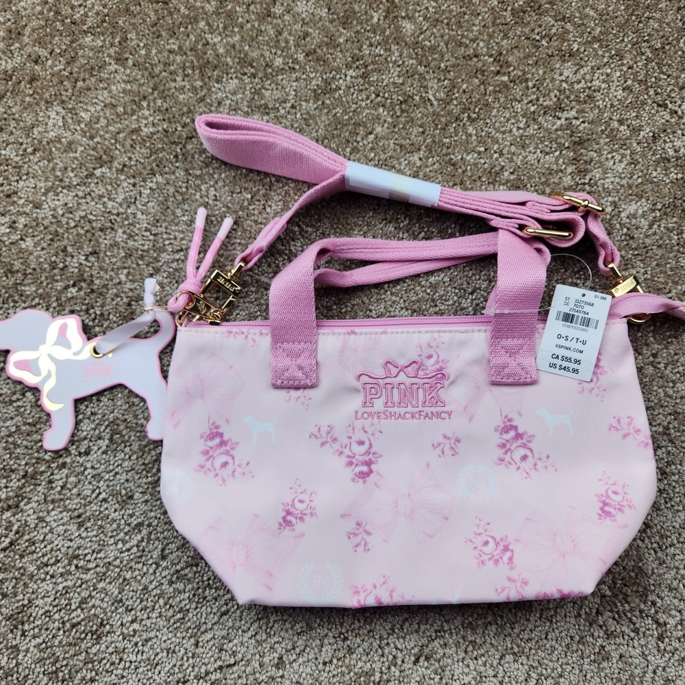 Victoria's Secret PINK x LoveShackFancy Pink Floral Crossbody Mini Tote Bag NWT